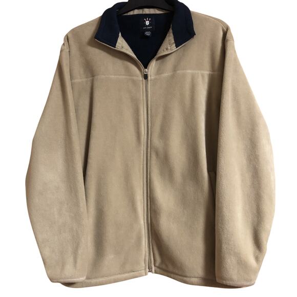 Mens Ivy Crew Fleece Coat Jacket Khaki Navy Zip Pockets Size M - Picture 2 of 8